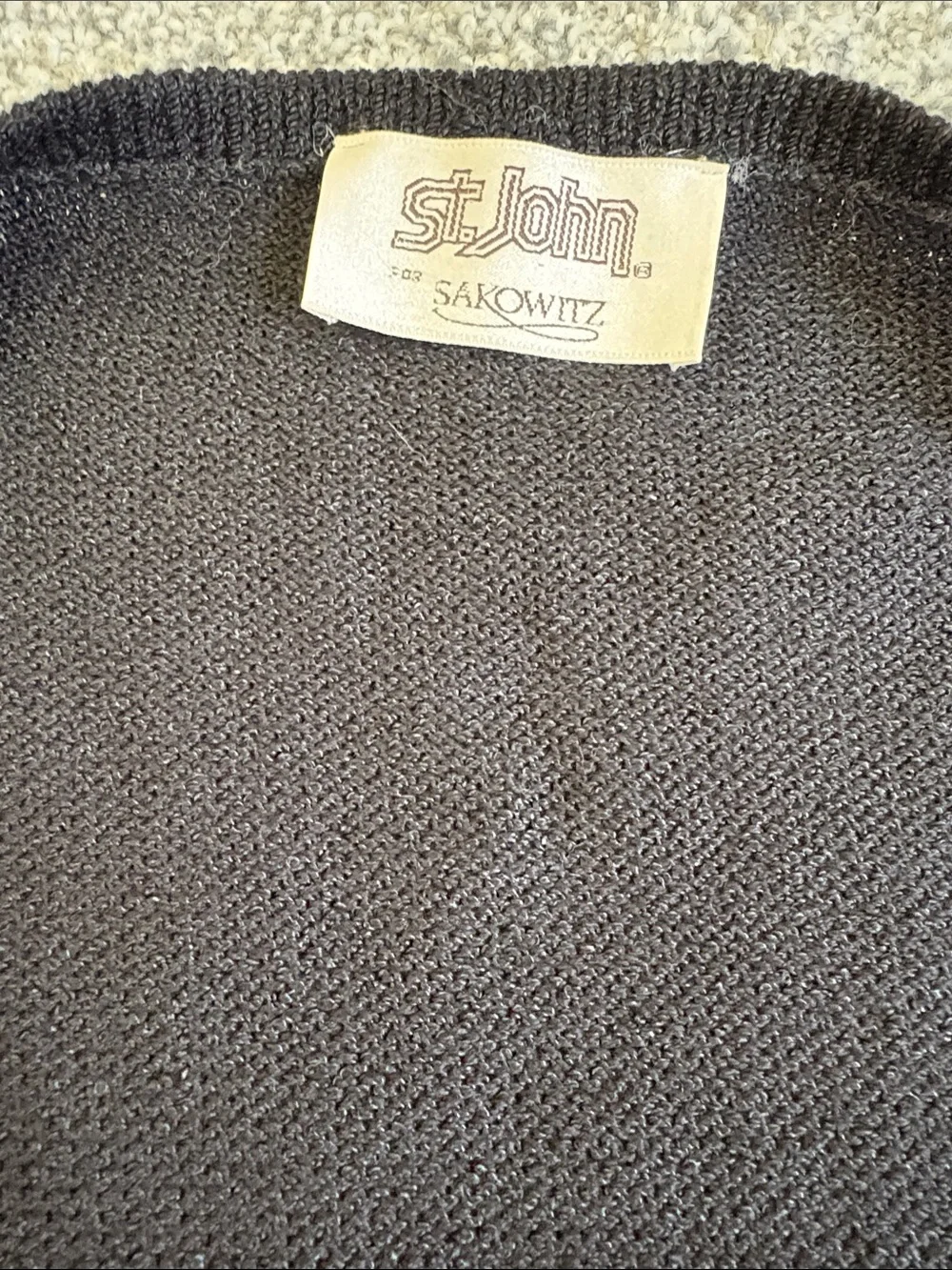 St. John Black Open Knit Cardigan with Decorative Clasp